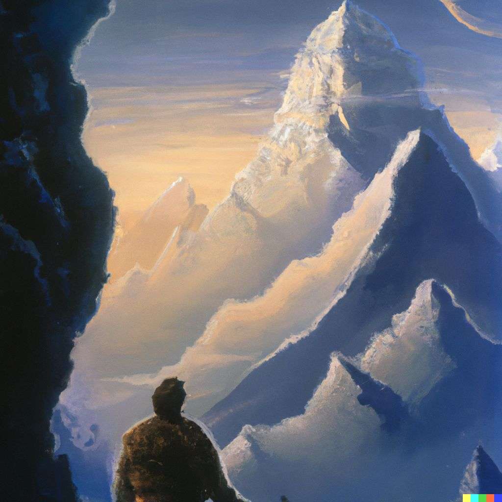 someone gazing at Mount Everest, painting by Bruce Pennington